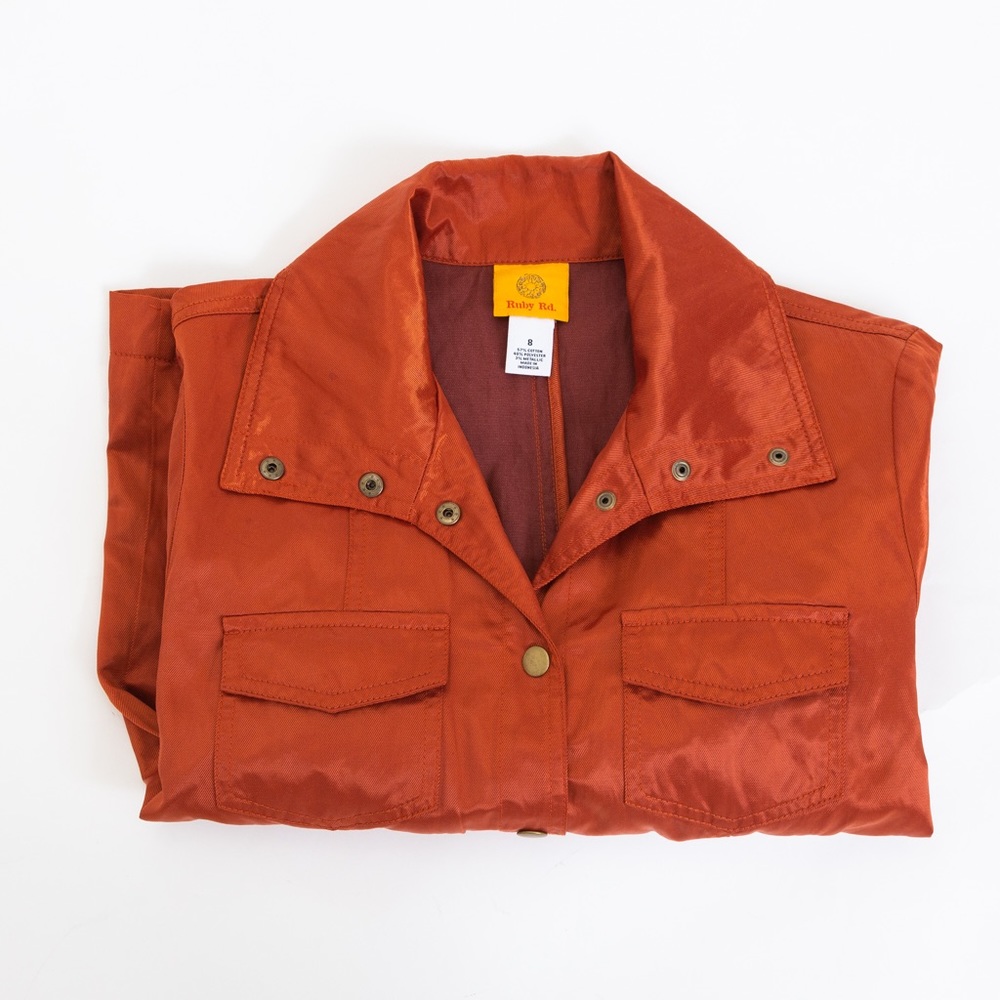 Metallic rust orange jacket wide collar light sheen statement jacket 8 Ruby Rd - Picture 12 of 13